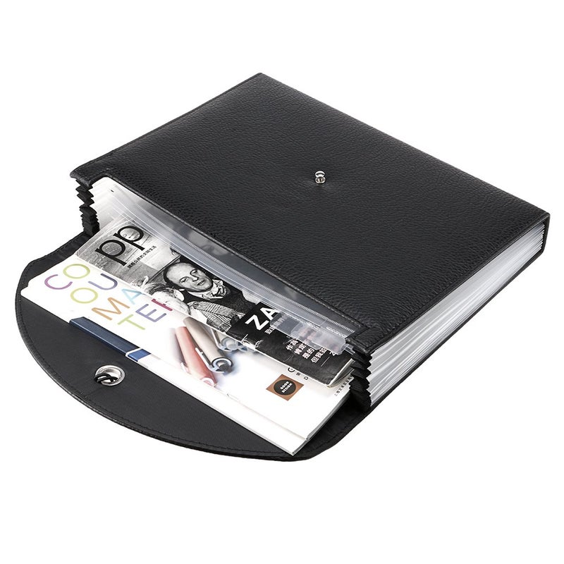 BTSKY PU Leather Expanding File Folders-13 Pockets A4 Letter Size Paper File Folder Accordion Business Document Organizer with Fasteners and Tabs (Black) - Image 5